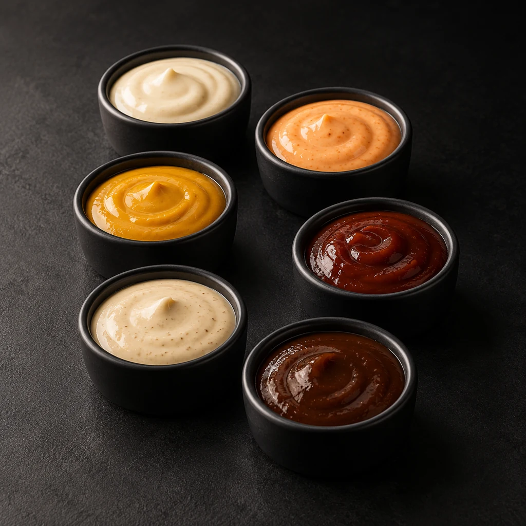 Composición conceptual de varias salsas; no representa recetas concretas